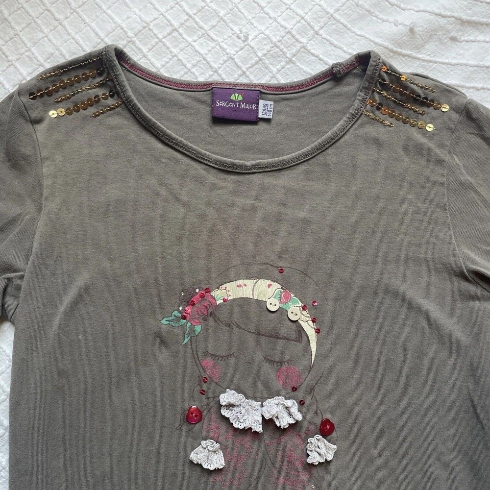 Sergent Major Kids Long Sleeve Graphic Tee Olive Taupe Size 12Y 148cm - Picture 4 of 5